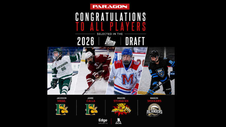 Paragon Sports Consulting clients selected in the 2026 QMJHL Draft including Jackson Smail, Jamie Calla, Mason Stonacek, and Mason Wohlers